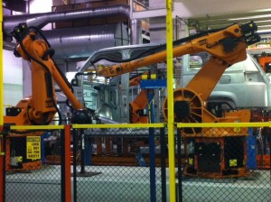 Robots take video-measurements for quality control measures on a new MV-1.